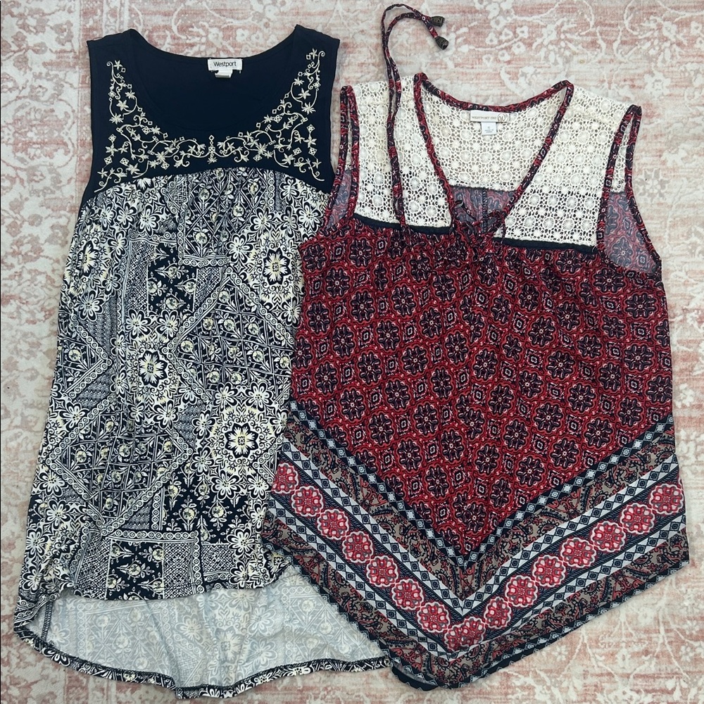 EUC Westport Navy and Red Sleeveless Blouses Bundle (2)